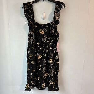 Wild Fable Womens Floral Ruffle Mini Dress Black Yellow XL F16794883-Q3/20 NWT